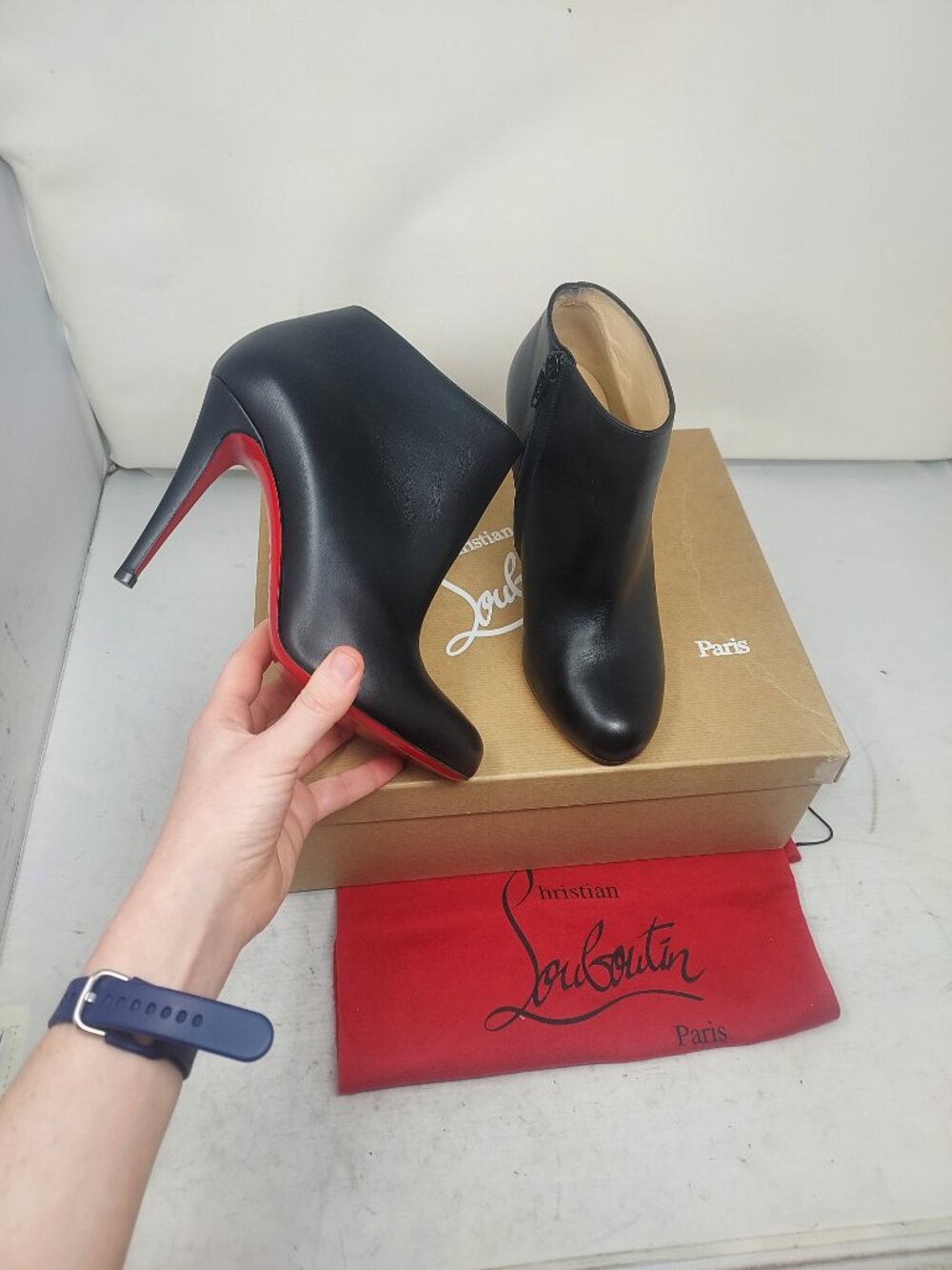 Christian Louboutin Belle Black Calf Leather Ankle Zipper Heel Boot